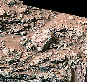 Rock In Gediz Vallis On Mars Where Curiosity Rover Found Yellow Sulfur Crystal. Credit Nasa