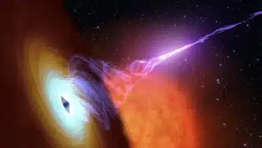 A Purple Glowing Jet Is Released From A Spinning Black Hole In Space. (image Credit Nasajpl Caltech)