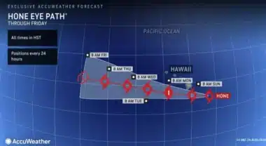 Tropical Storm Hone Is Expected To Pass Just South Of The Big Island Later This Weekend (credit Accuweather)